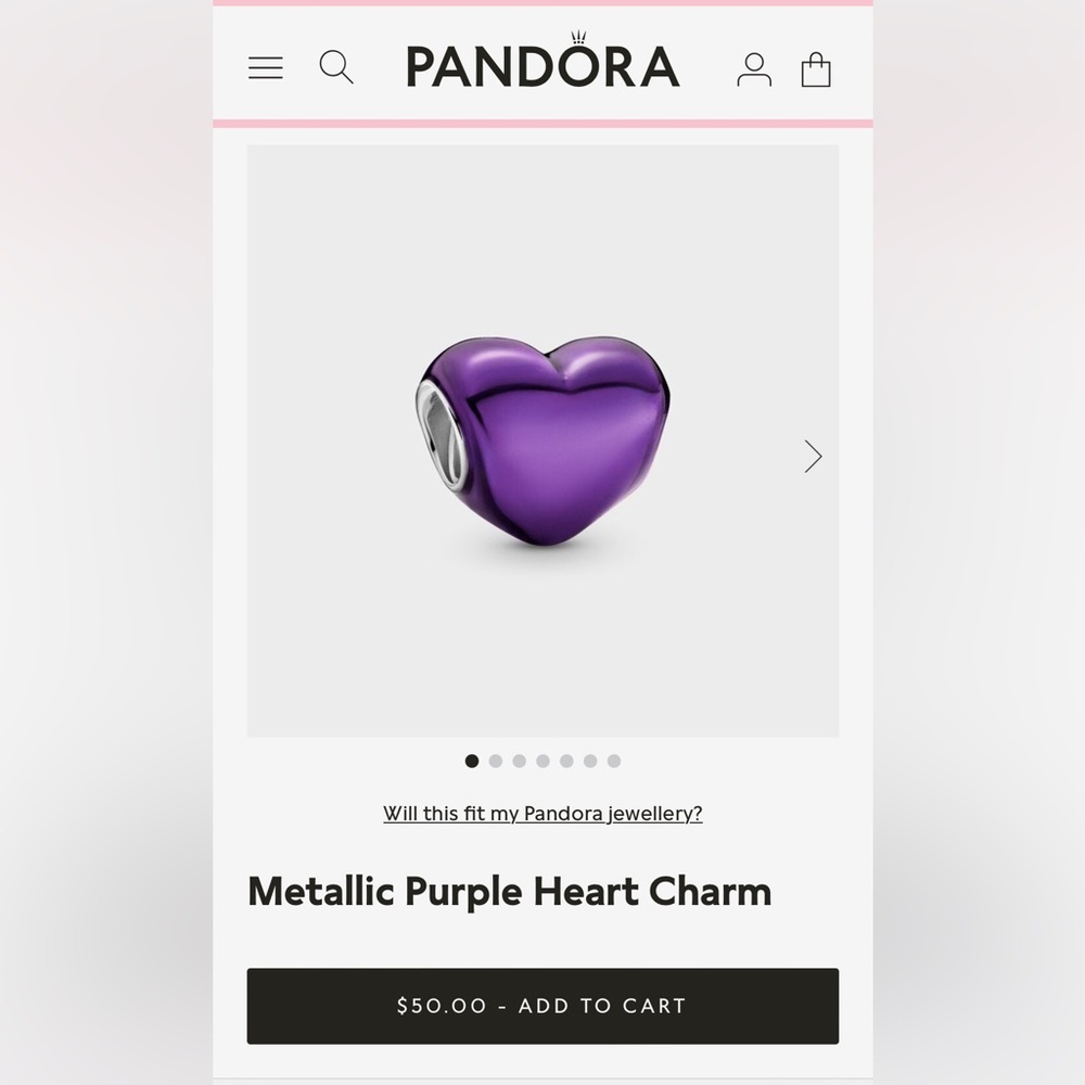 Metallic Purple Heart Pandora Charm